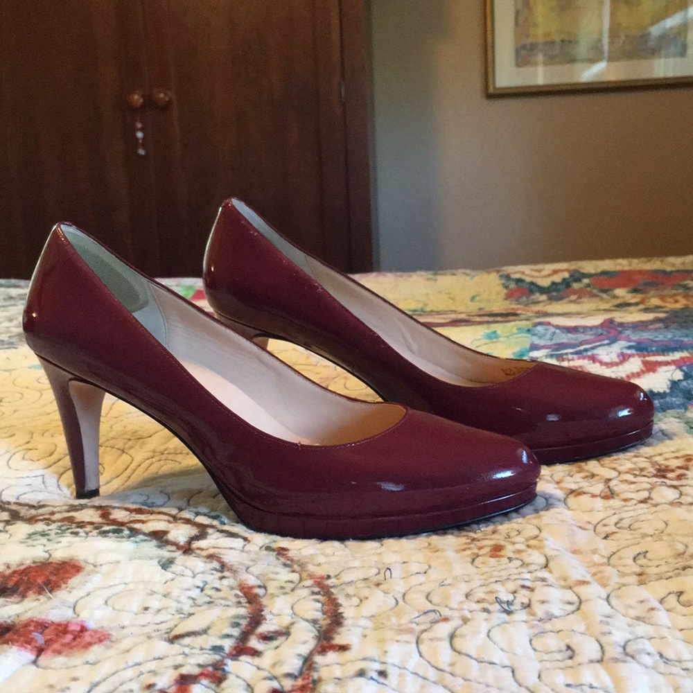Burgundy patent leather Cole Haan platform pump